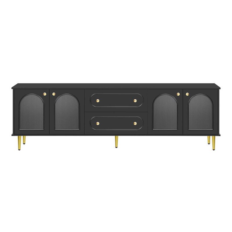 78.7'' Modern TV Stand, TV Cabinet With Five Metal Legs And Metal Handles, 2 Drawers And 2 Cabinets With Fluted Glass Doors For Living Room, Up To 80''
