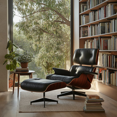 Chaise longue pivotante en cuir avec repose-pieds
