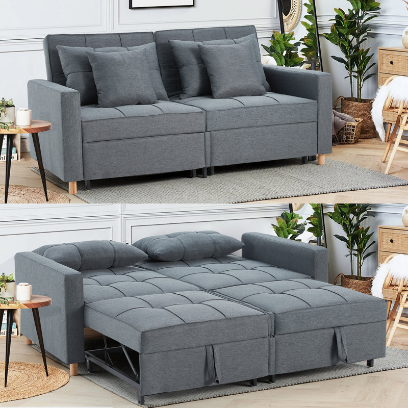 Borchert 2 Seater Fabric Sofa Bed, Dark Grey Linen