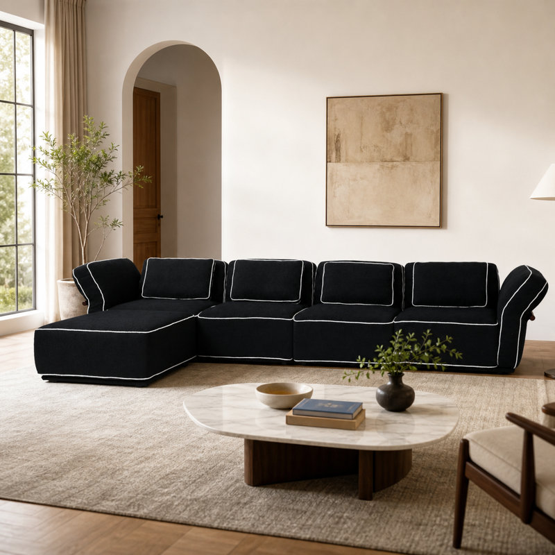 Canapé modulaire en L Adonia Penrith, Black Boucle