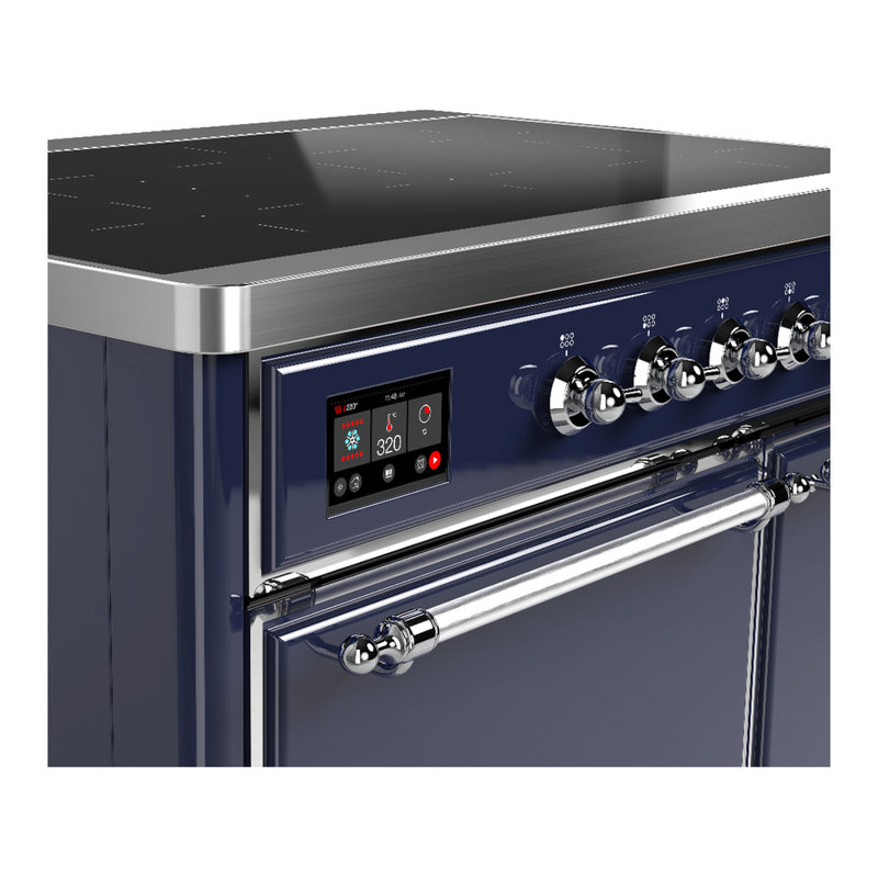 Cuisinière à induction ILVE Majestic III Series 40 po avec 6 éléments à induction (porte pleine), Bleu nuit, Chrome chrome