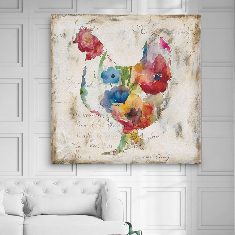 « fleured poule », reproduction de peinture à l’huile, Toile tendue, H 16 po x l 16 po x P 1,5 po