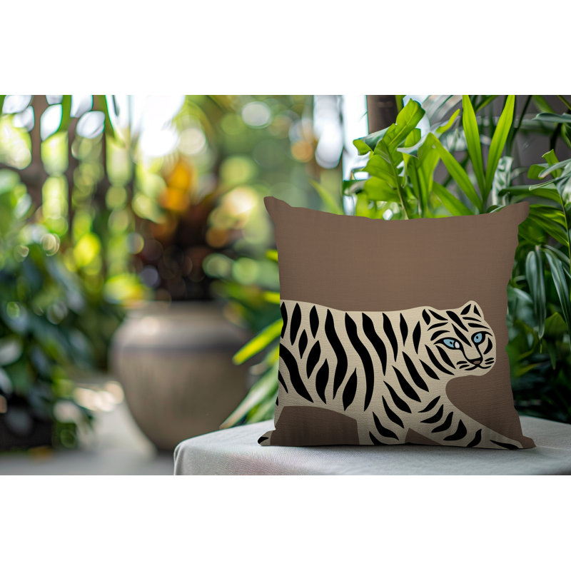 Oreiller carré intérieur / extérieur Gigi Tiger, H 16 po x l 16 po, Beige
