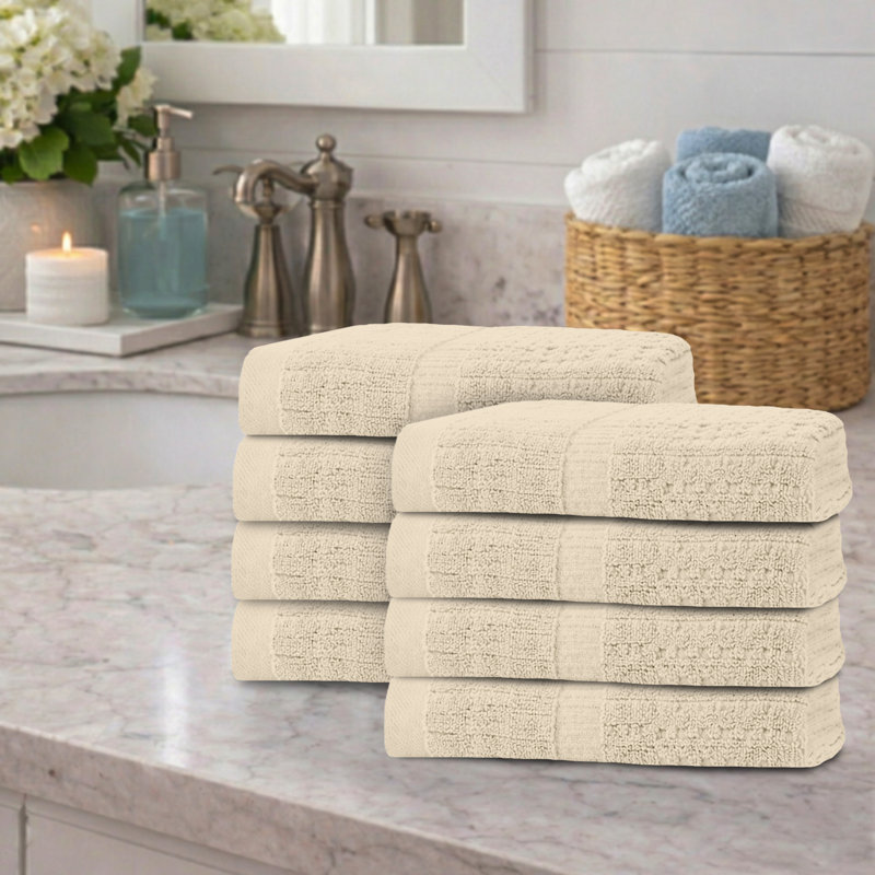 Ensemble de 8 serviettes Willow - 100% coton peigné, 630 g / m² de qualité supérieure, ivoire, ultra-doux et très absorbant (8 essuie-mains)