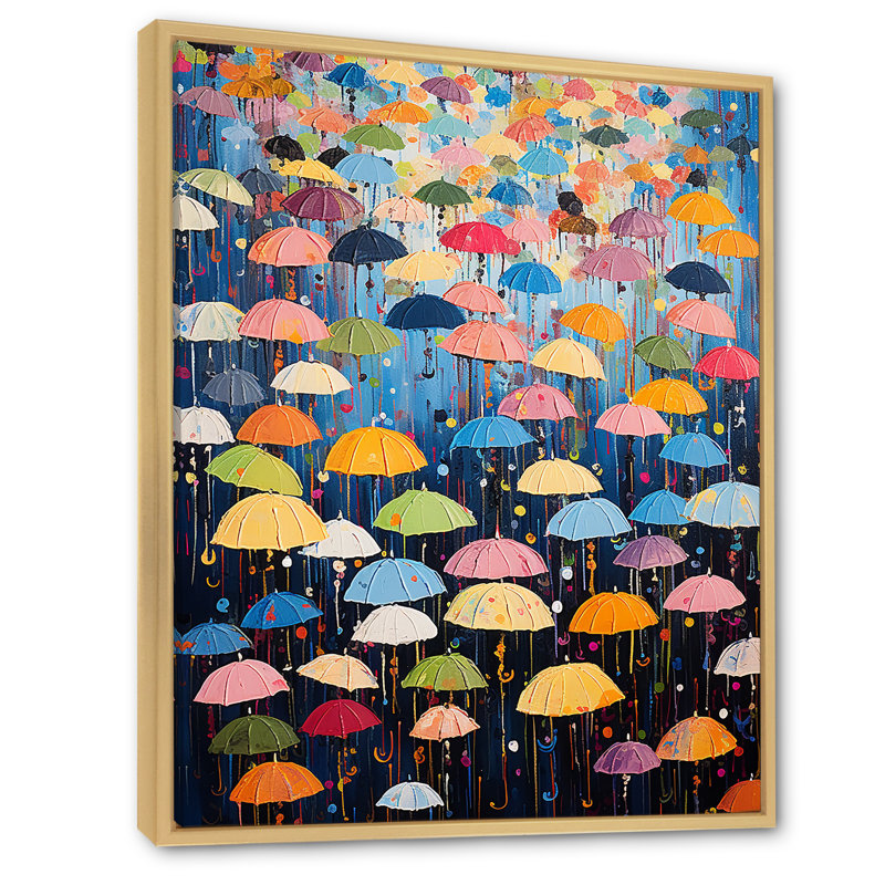 «Rainbow Umbrellas Collage IV», reproduction sur toile, Cadre naturel flottant, 32" H x 24" W