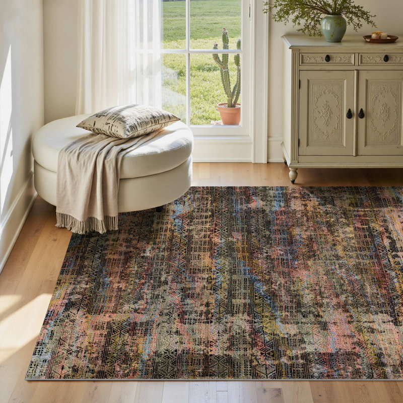 Leyat Washable Abstract Rug Ombre Distressed Non Slip Stain Resistant Low Pile Indoor Carpet, Rectangle 8' x 10'