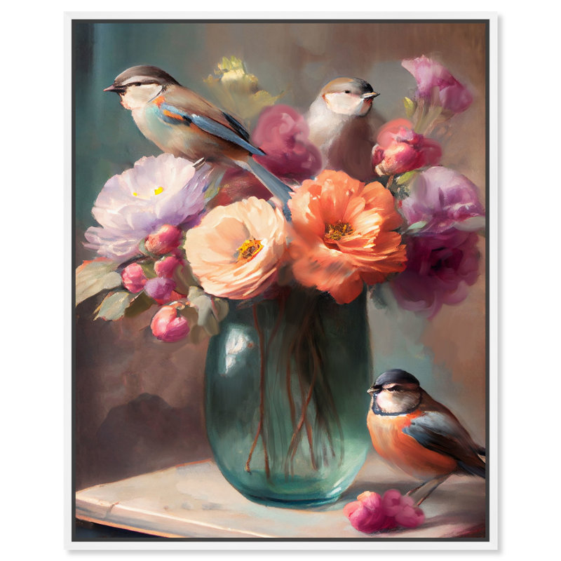«Spring Happiness Vase II», art féminin glamour sur toile par Art Remedy, Cadre blanc, H 21 po x l 17 po