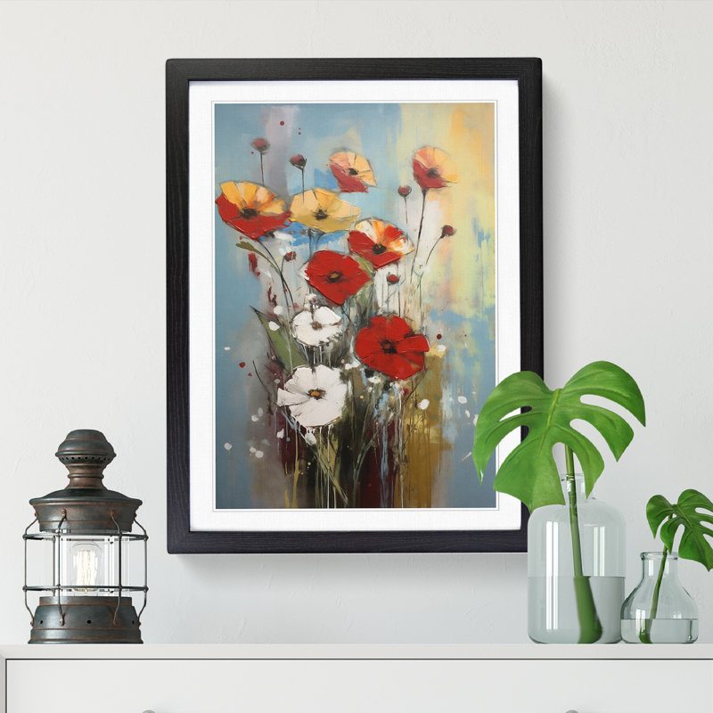 FRM-V0523-902X Flowers Mid Century Modern Vol.9 - Single Picture Frame Print, Black Framed, 34cm H x 25cm W x 2cm D