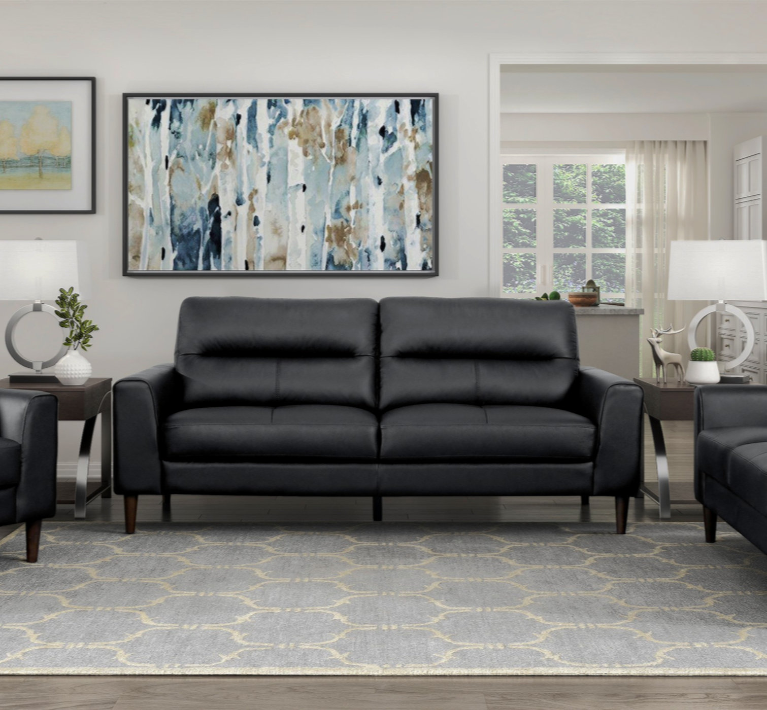 Latitude Run® Furniture Black Top Grain Leather Sofa 1Pc Cushion Seat ...