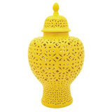 25" Carved Temple Jar - Celadon