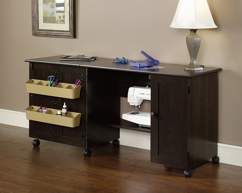 Cinnamon Cherry Mobile Craft and Sewing Table with Drop Leaf