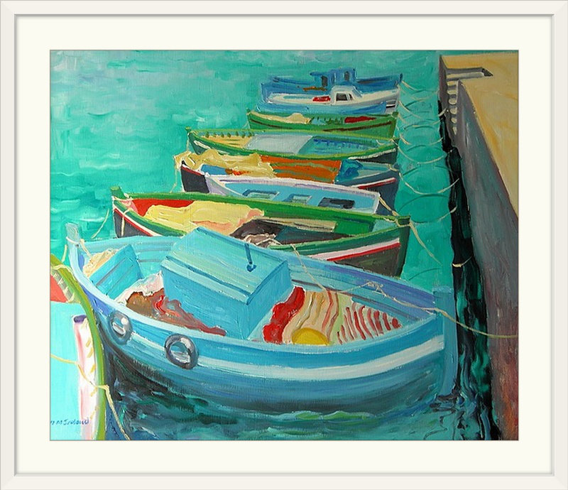 « bateau blue, 2003 » par william ireland, reproduction d’art, H 27 po x l 32 po x P 1 po, Cadre blanc