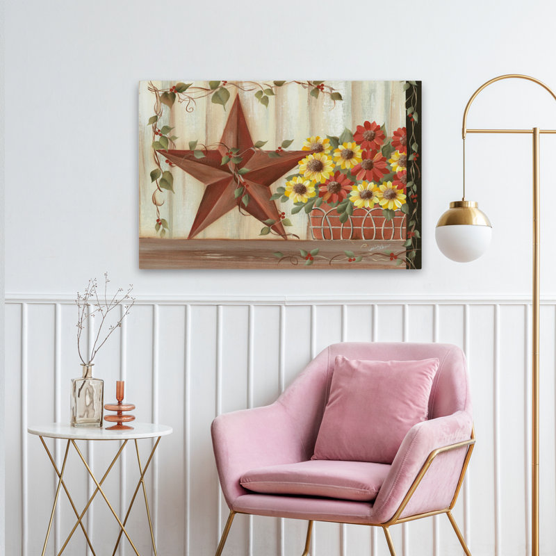 Panier d'étoile de grange - Art contemporain rouge rustique et étoile de grange, H 24 po x l 36 po