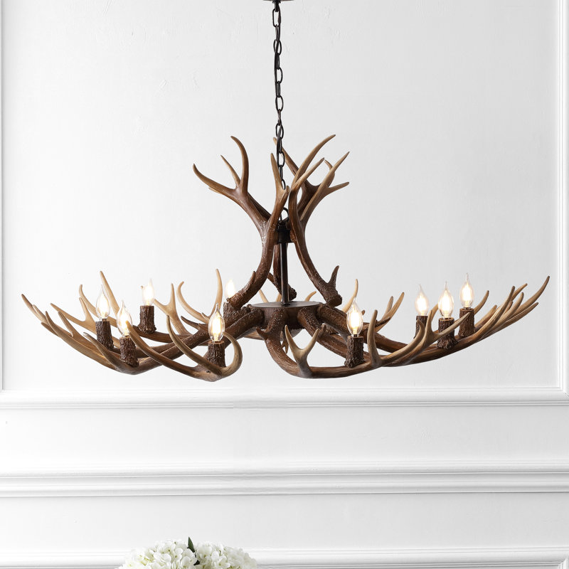 Rohrbach Candle Style Wagon Wheel Chandelier, Brown, 20" H x 49" W x 49" D