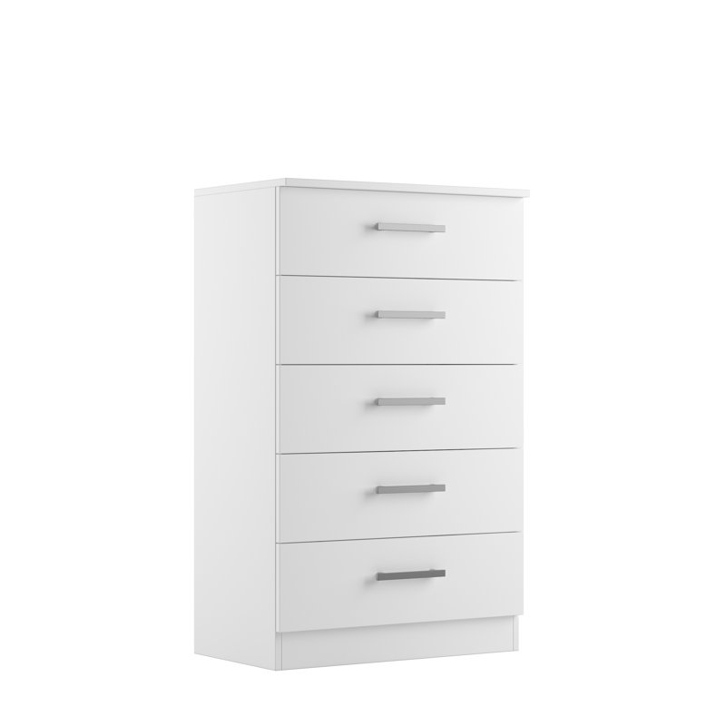 Commode 5 tiroirs Alanii, Blanc