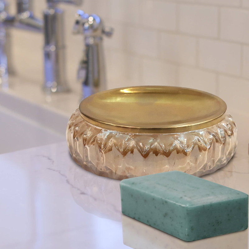 Porte-savon en verre Oneita pour comptoir de salle de bain, douche et cuisine | Finition ambrée, Ambre doré