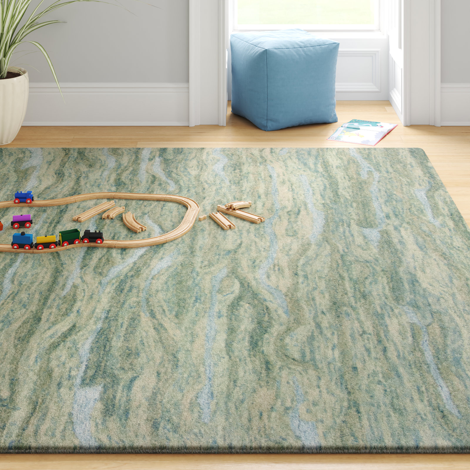 Beachcrest Home Devizes Haven Seafoam Wave Striped Handmade Wool