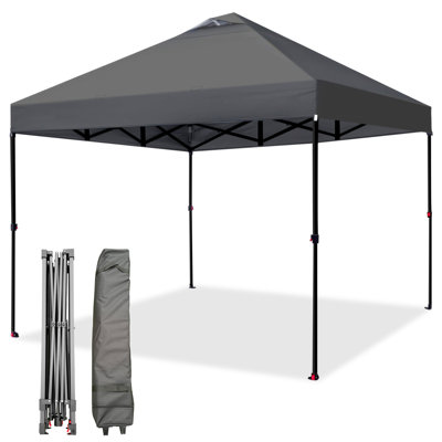 Auvent pliable ultra-résistant de 3 x 3 m – Imperméable, résistant aux UV, montage en une seule pression, hauteur réglable, sac à roulettes et ancrages inclus – Idéal pour terrasse, jardin et événements (Gris)