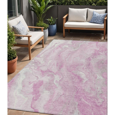 Tapis intérieur lavable abstrait rose et argenté 5 pi x 8 pi Arpin