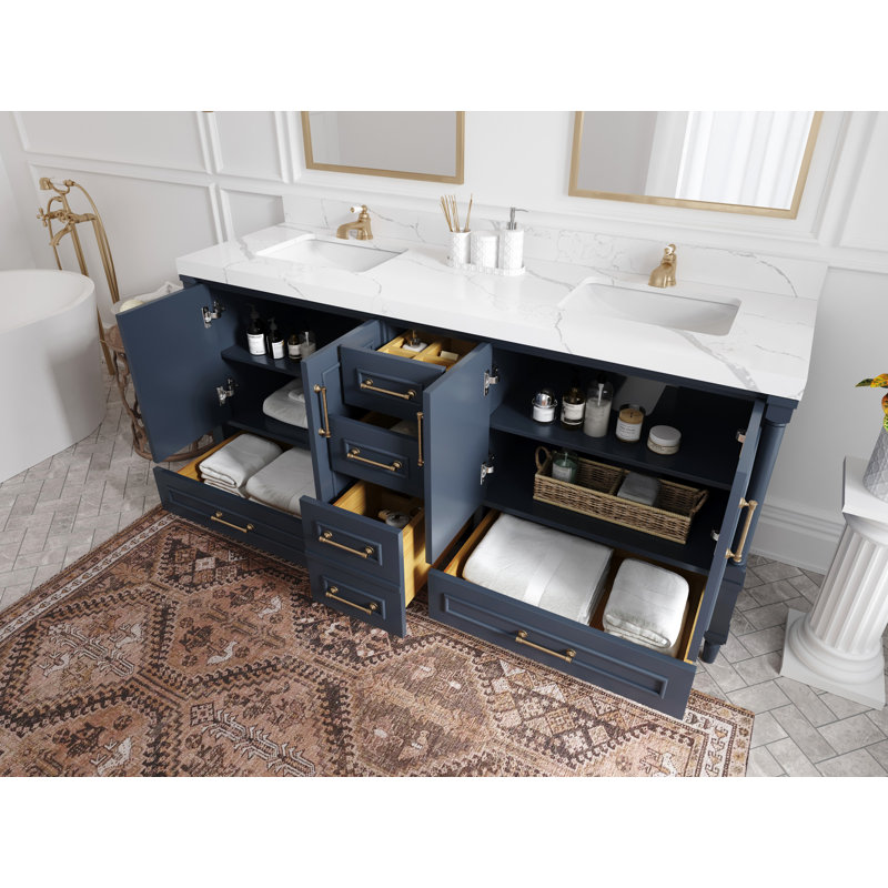 Hudson 72" Hale Blue Double Sink Vanity with Carrara Marble Top