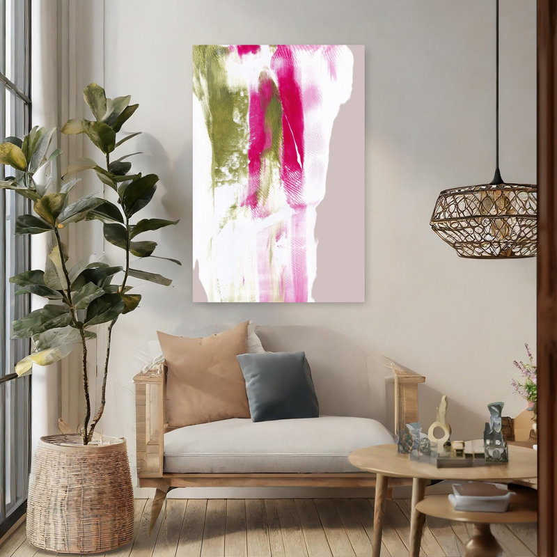 Fuchsia vert, coups abstraits, audacieux, impression murale, H 48 po x l 32 po