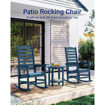 Outdoor Rocking Chair All Weather HIPS Patio Rocker with Curved Backrest Plastic Outdoor Rocker for Porch, Lawn, Backyard, Garden, Navy