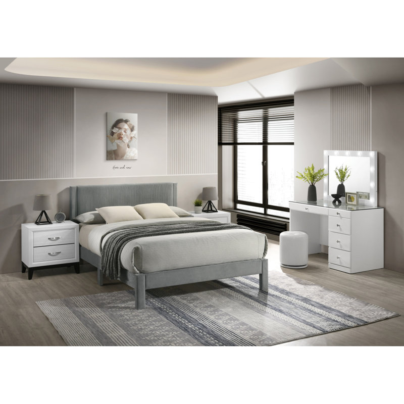 Lit plateforme gris clair 1pc, Gris clair, Lit simple