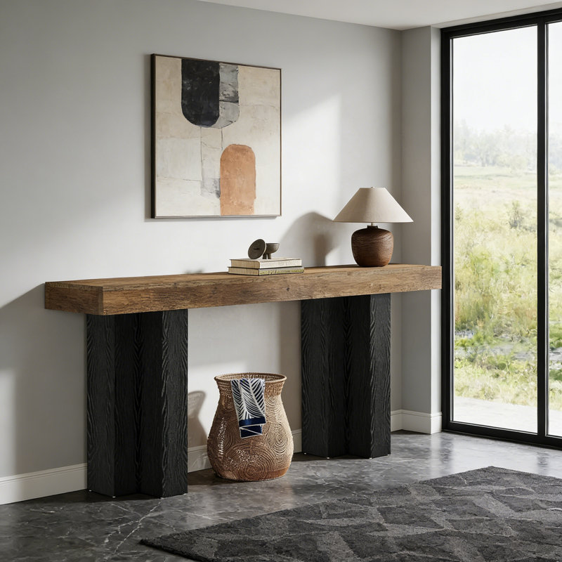 Console de 63 po de style campagnard, canapé d'entrée étroit avec plateau de table épais et pieds robustes pour le couloir, le salon et le vestibule
