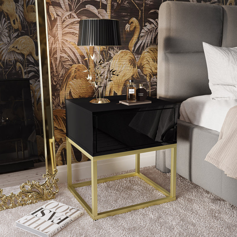 Weirton 45cm W Steel Bedside Table, Black