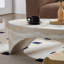 Table basse arquée de 43,31 po en faux marbre, table d'appoint luxueuse en fibre de verre, table basse ovale en pont de pierre, table centrale esthétique pour le salon-838473921