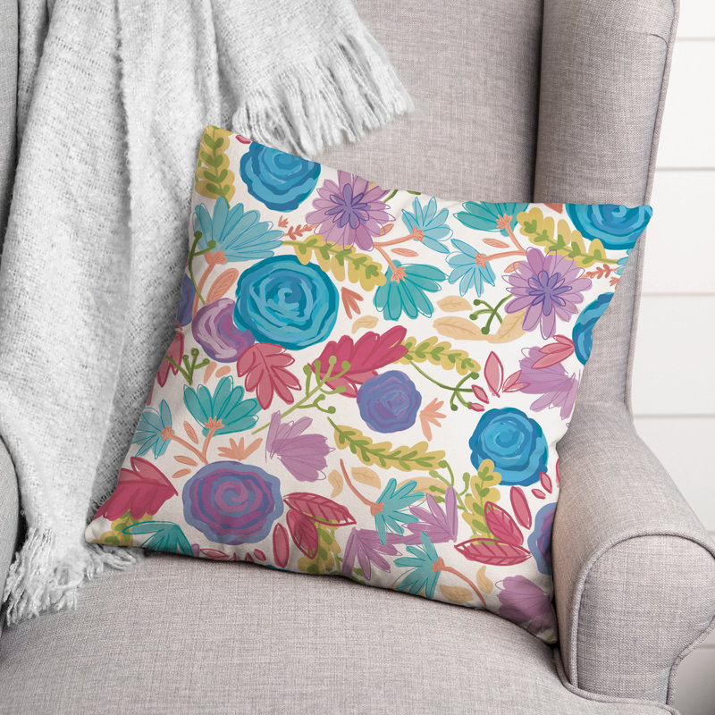 Floral Outdoor Throw Pillow, 16" x 16", Purple
