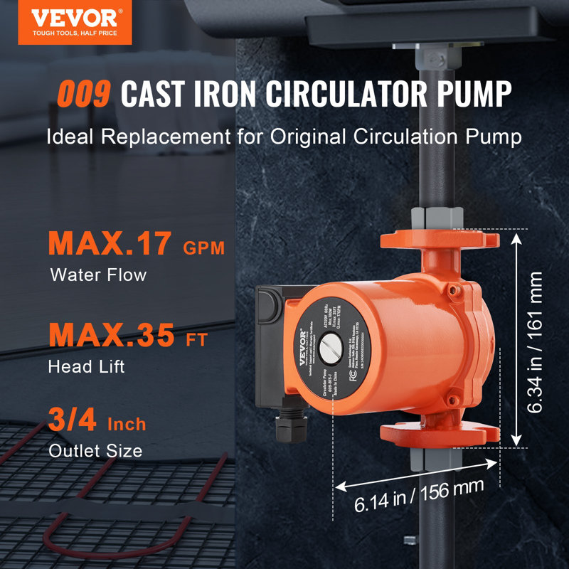 009-BF5-J Pompe de recirculation d'eau chaude, 110 V, 180 W 17 GPM, pompe de circulation d'eau chaude, 3/4 po NPT, pompe de circulation à 3 vitesses, pompe de circulation silencieuse pour système de chauffe-eau domestique