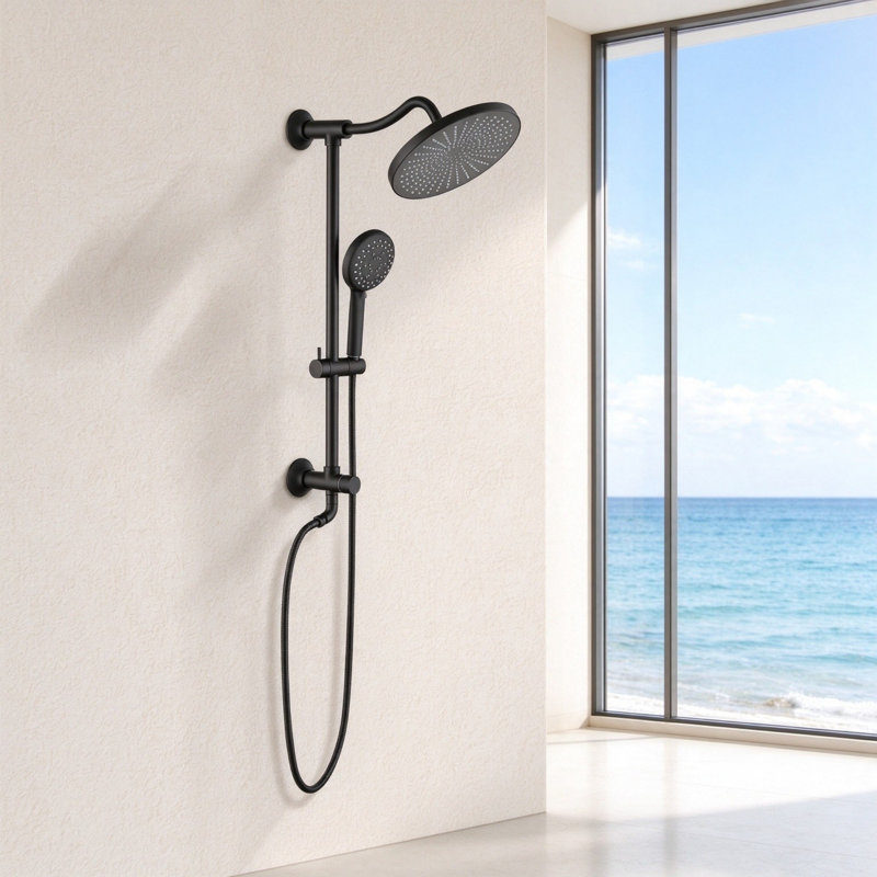 3-Spray Round Wall Bar Shower Kit with Hand Shower 1.8 GPM in Matte Black