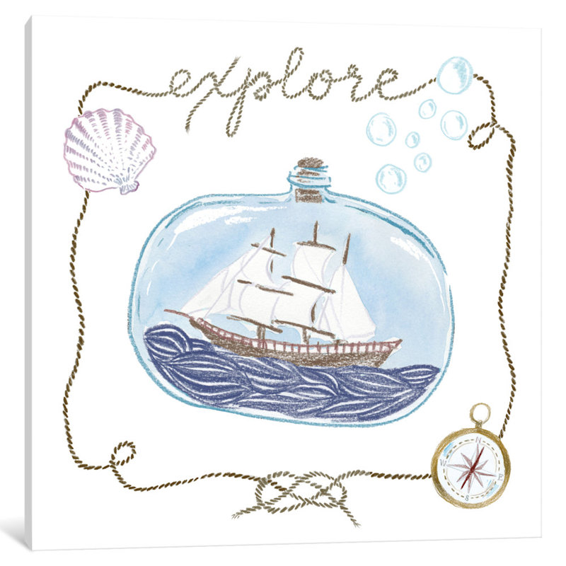 « explore », peinture sur toile tendue Ship In a Bottle Series, H 12 po x l 12 po x P 1,5 po, Toile tendue, Pas de tapis