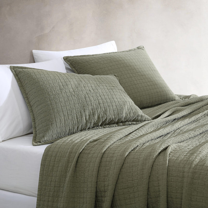Calvin Klein Essential Garment Washed Solid Cotton Sham Set, Dark Green, Queen