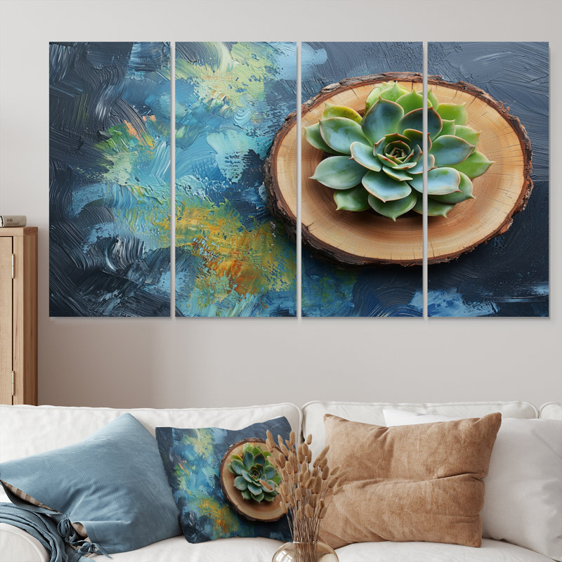 Plantes abstraites abstraites sur un plateau en bois - - Décoration murale succulente - - Art mural traditionnel, 4