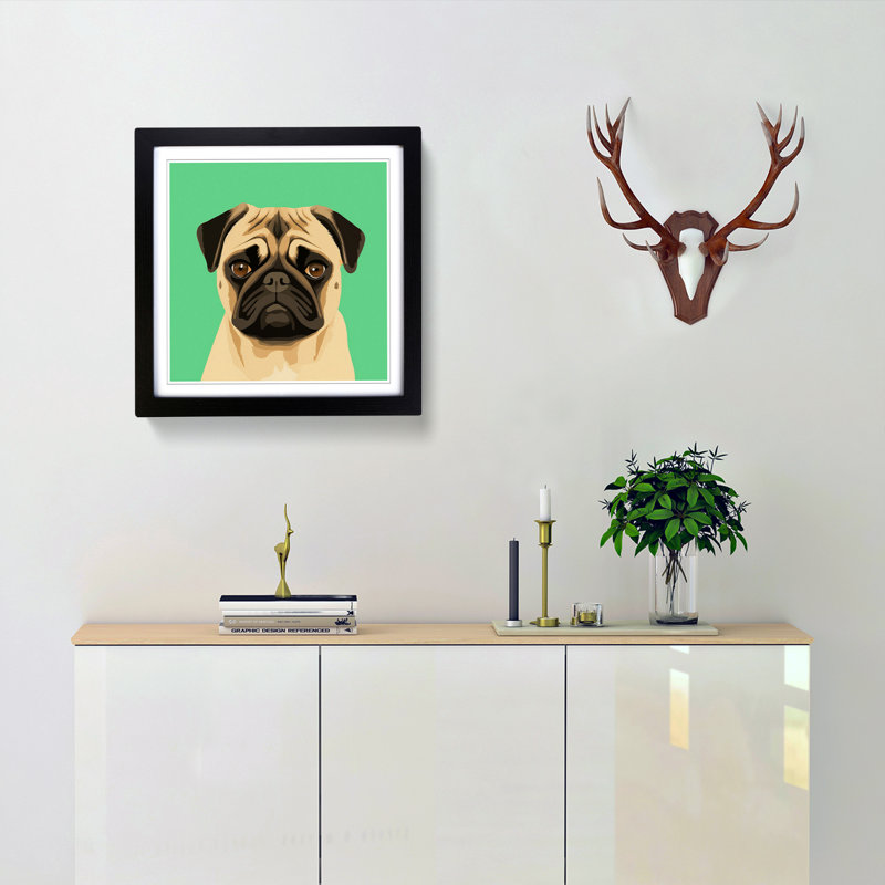 Pug Minimalism - Single Picture Frame Print on Wood, Black