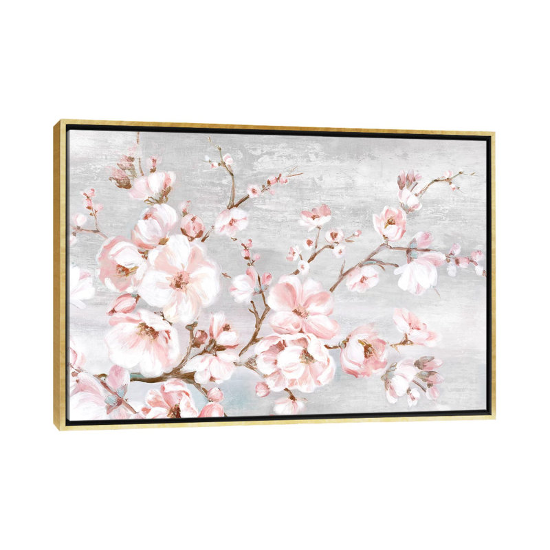«Spring Cherry Blossoms I» par Eva Watts - reproduction d'art sur papier, H 40 po x l 60 po x 1,5 po, Toile encadrée d'or