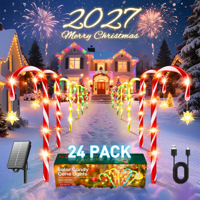 Guirlande lumineuse solaire multicolore en forme de canne à sucre, étanche, à DEL, avec 10 modes d'éclairage pour allée, terrasse et jardin. Décoration de Noël.