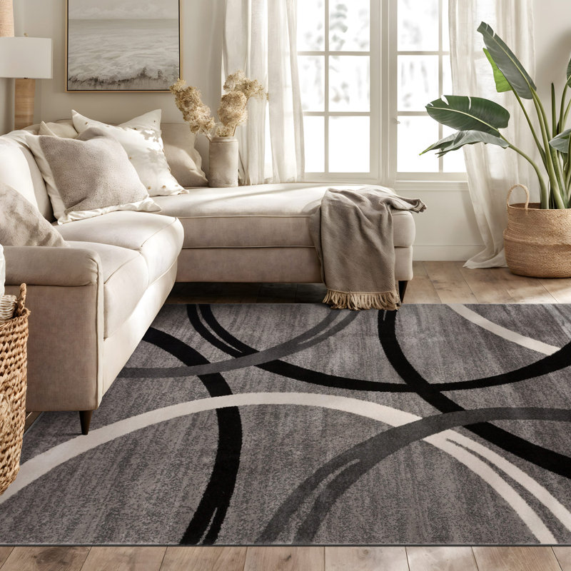 Tapis à motif géométrique Arnaldur, Gris, Rectangle 5 pi 3 po x 7 pi 3 po