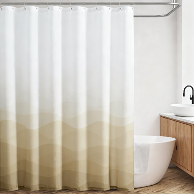 Ombre Ocean Wave Shower Curtain Waterproof Bathroom Decor Nautical Coastal Beach Design With Hooks 70X72 Inches