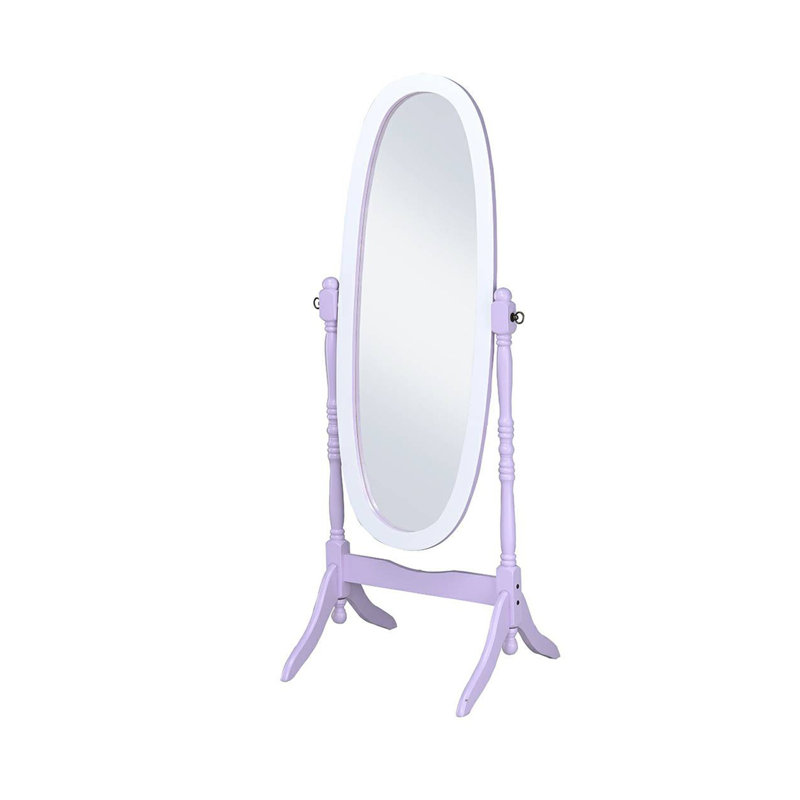 59" Purple And White Wood Freestanding Oval Framed Cheval Mirror, 59" H x 23" W x 20" D, Purple