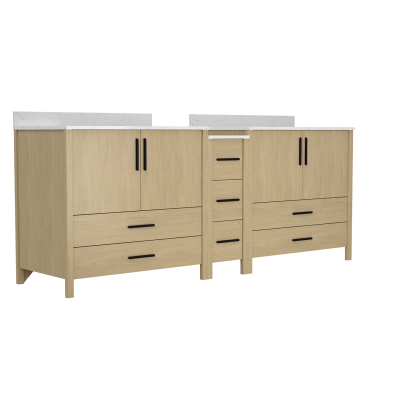 Meuble-lavabo double avec comptoir blanc, 84"