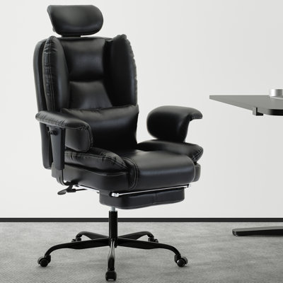 Black Computer Chair With Double Padding, Memory Foam Cushion, And Retractable Leg Rest Multifunctional Adjustable , Extendable Footrest, Dirt - Pu Leather