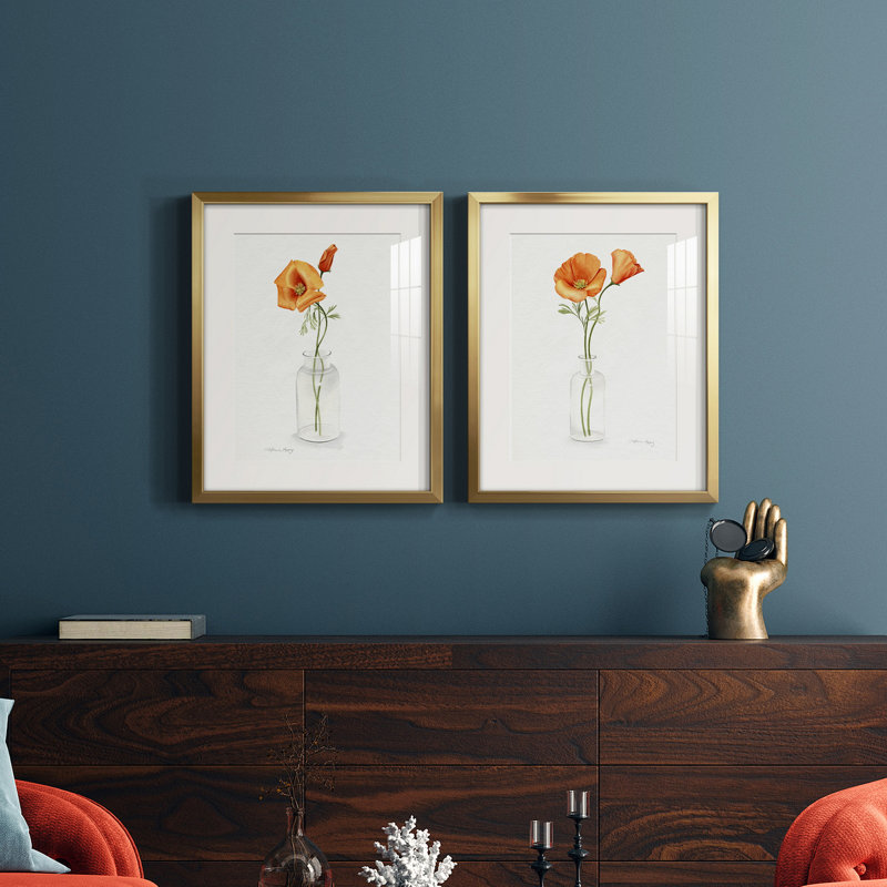«California Poppy Vase I», reproduction encadrée de qualité supérieure, prête à être accrochée
