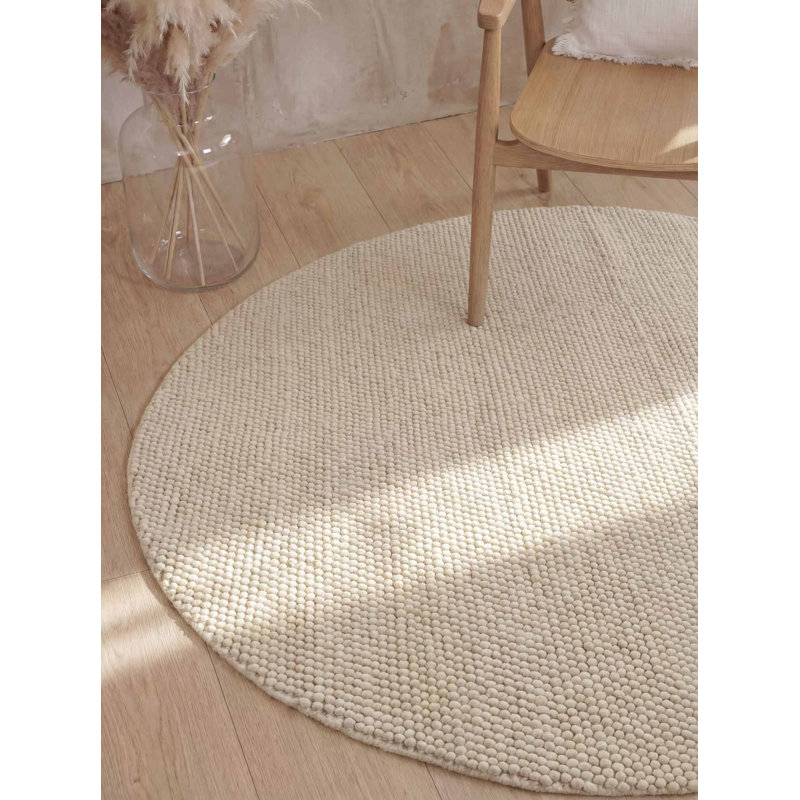 Devonah Wool Hand Woven Area Rug, Round 200 cm, White