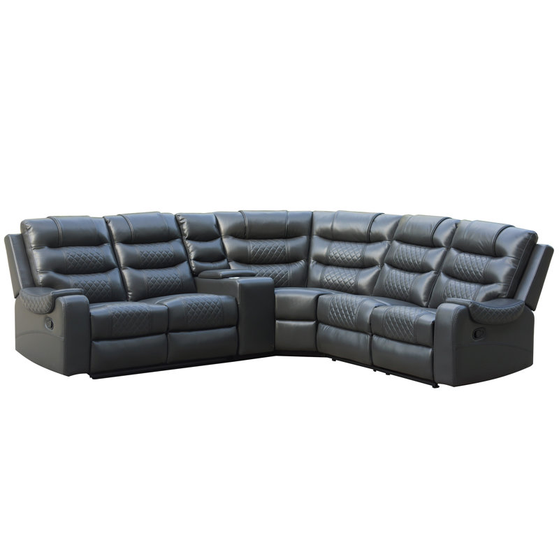 Faelyn Leather Reclining Sectional, Dark Brown Faux Leather
