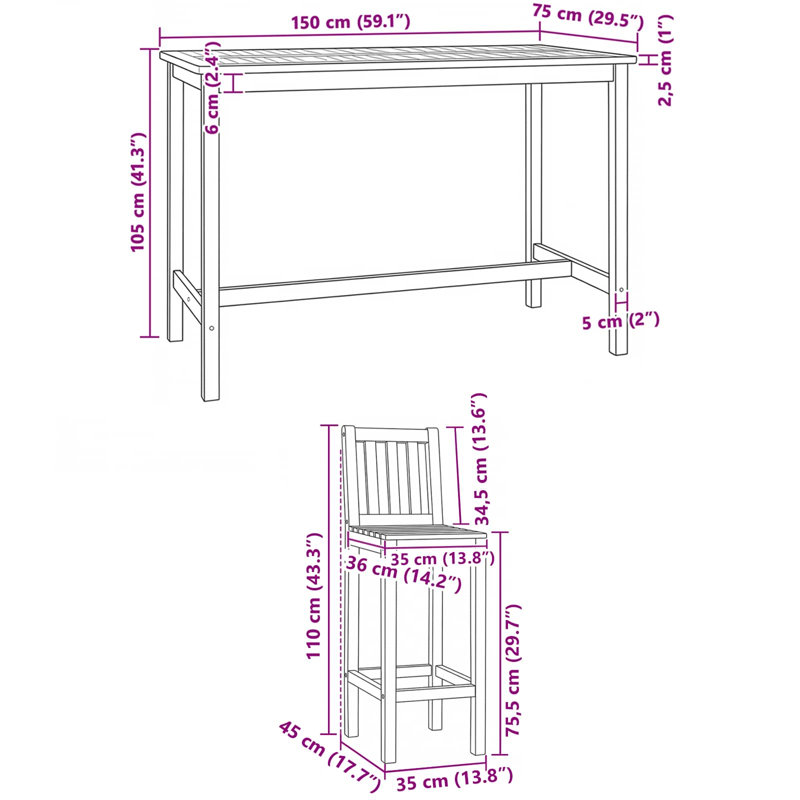 Solid Wood Patio Dining Set Table,
