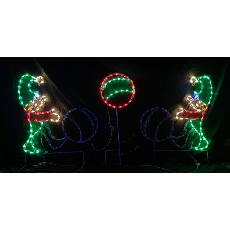 Animated Elves Playing Kickball Christmas Holiday Lighted Display