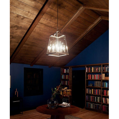 Suspension Darton 18 po L à 4 lumières, couleur étain classique, grand modèle avec verre transparent, par Kichler